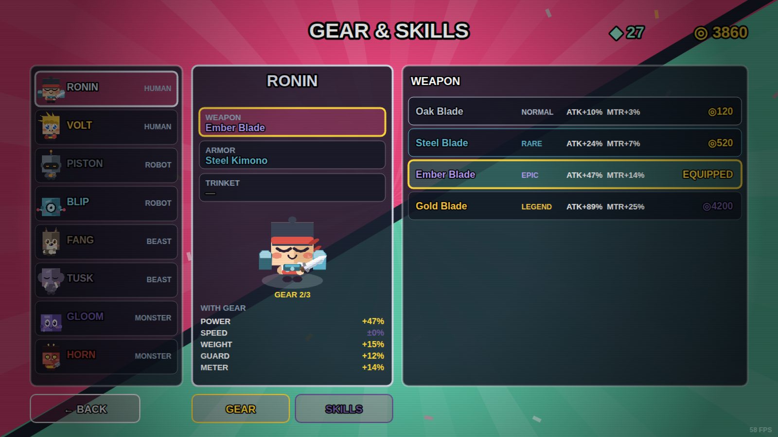 Gear and skills